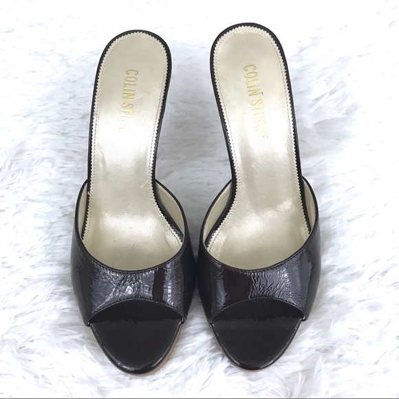 Colin Stuart Brown Patent Sandal Heels Size 9 B - Picture 2 of 5